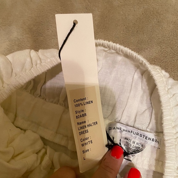 Diane von Furstenberg White Linen Halter Dress with Embroidered Hem - Picture 3 of 3
